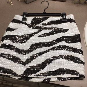 Bebe black and white zebra print sequin mini skirt
